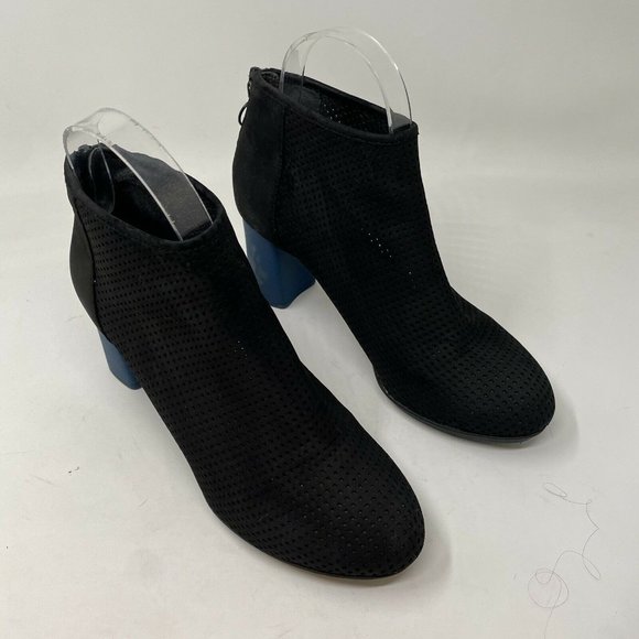 Camper Myriam Ankle Boots 37 7 Perforated Black Navy Blue Heel Mod Booties - Picture 3 of 12